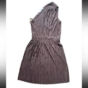 BCBGeneration One Shoulder Women’s Mini Dress S Gold Metallic Pleated Holiday